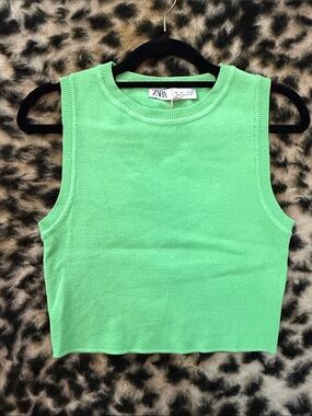 Zara Neon Lime Knit Crop Tank